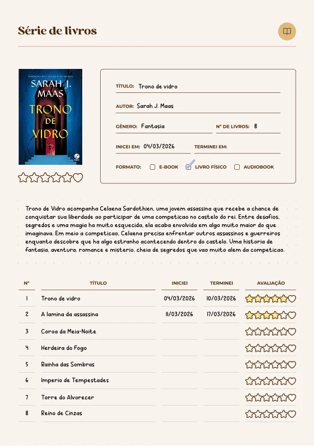 Página Série de livros preenchida